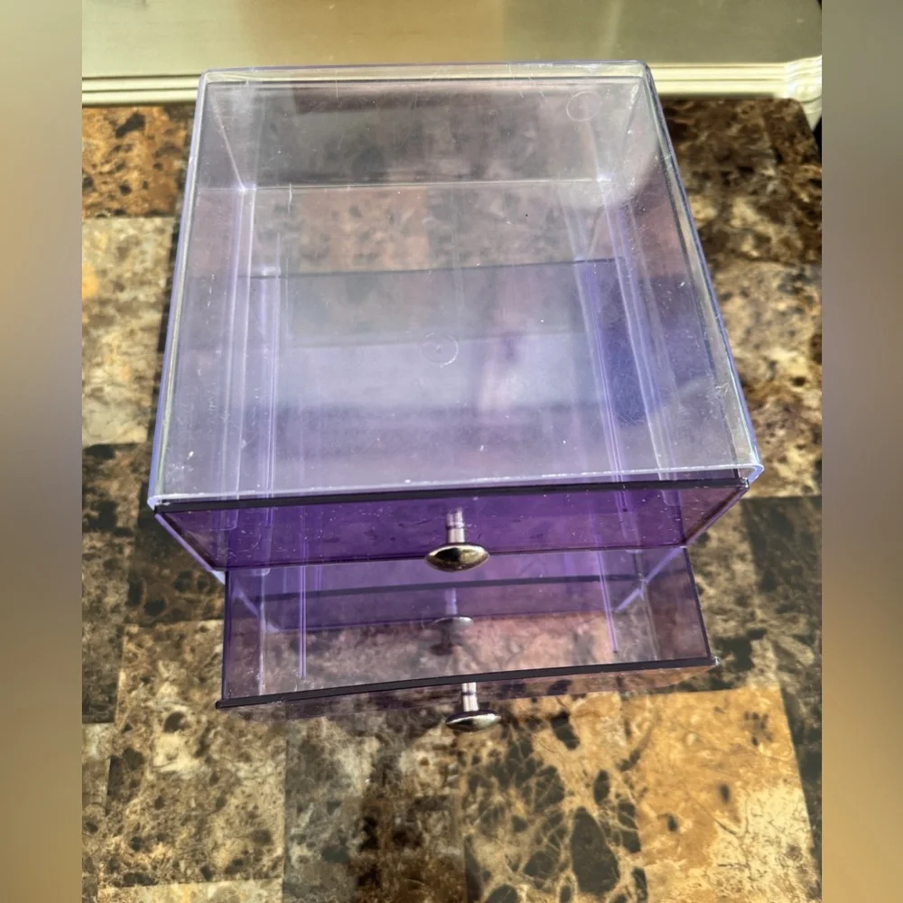 Purple Acrylic 3 Drawer Cosmetic Jewelry Organizer Vanity Storage Case